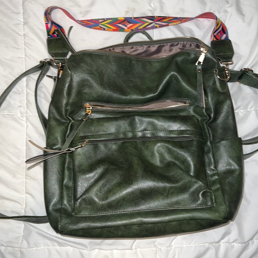 Army Green convertible bag: backpack purse w/ removable shoulder strap with fun